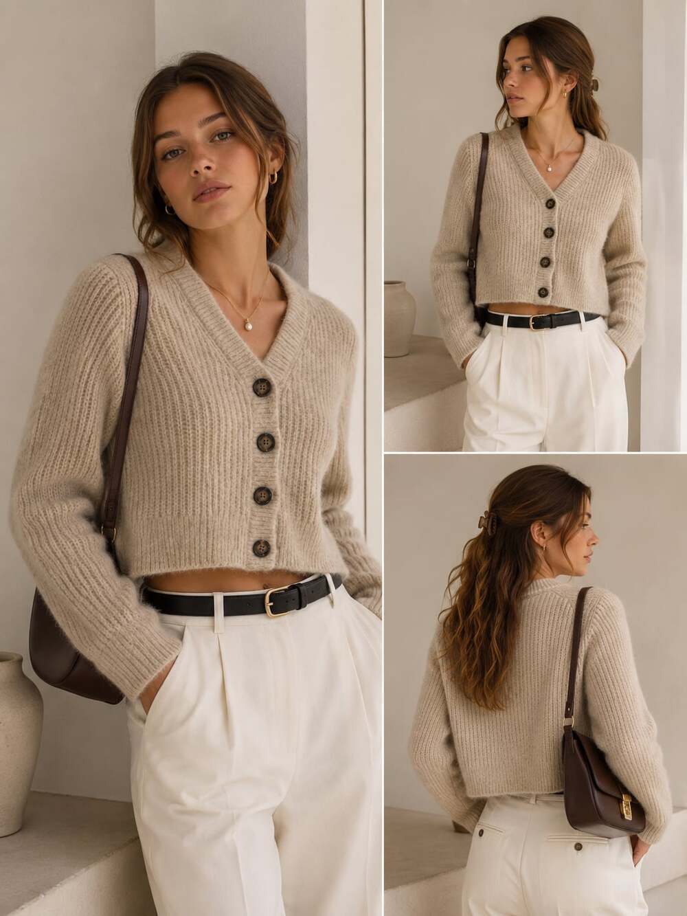 & Other Stories Stockholm Atelier Alpaca Wool Blend Cropped Cardigan XS Beige